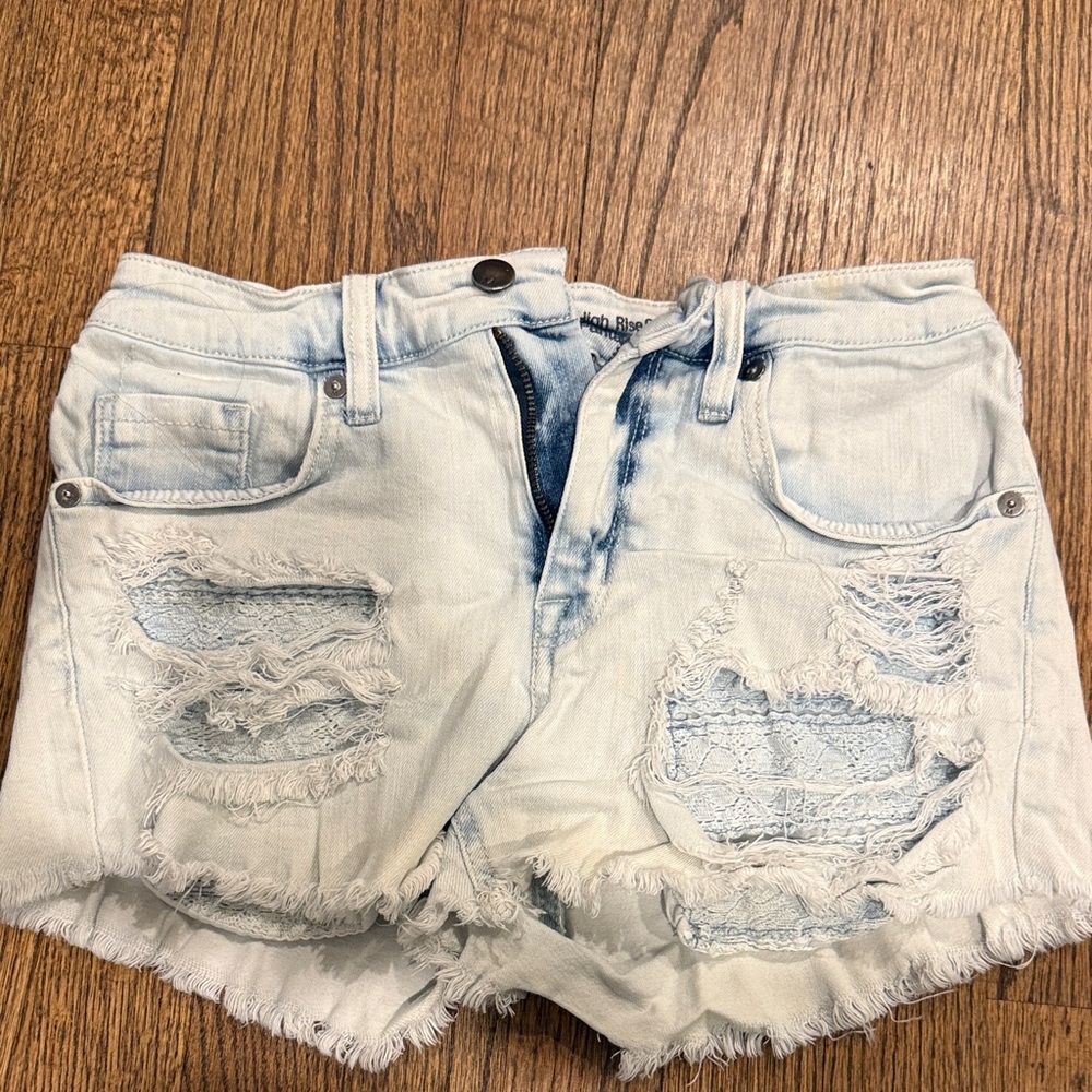 Trendy Light Blue Distressed Jean Shorts